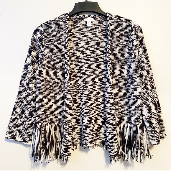 Chico's Sweaters - Chico’s Black and White Fringe Bottom Cardigan